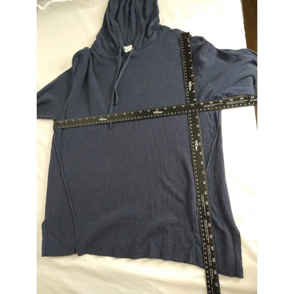 Sigrid Olsen Womens Size XL Navy Blue Linen Cotton Blend Knit Thermal Hoodie - Picture 7 of 9